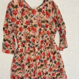 Mimi Chica Red and Pink Floral Long Sleeve Dress with open lower back Size L